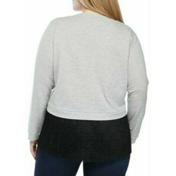 𝅺new Directions Gray Lace Bottom French Terry Long Sleeve Top Plus Size 1X NWT - Picture 1 of 8